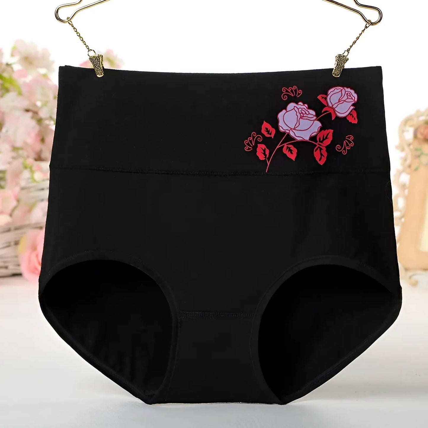 Noir Culottes taille haute avec rose décorative