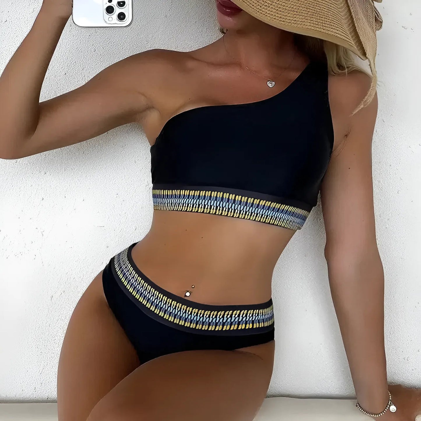 Noir Ensemble de bikini à une épaule