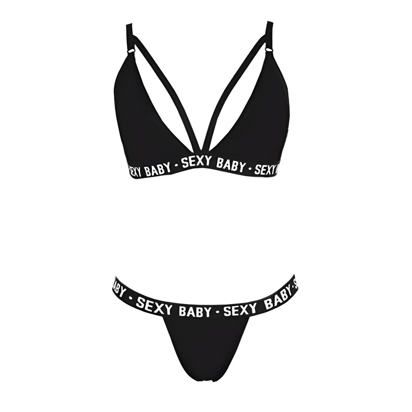 Noir Ensemble de lingerie avec imprimé "Sexy Baby"