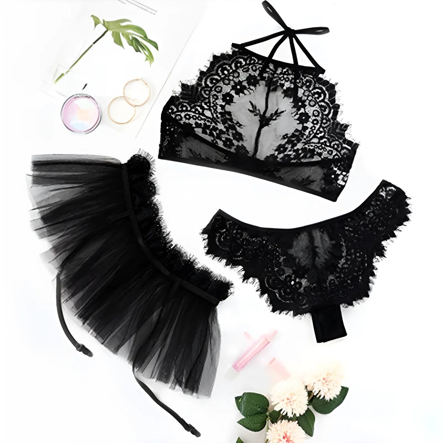 Noir Ensemble de lingerie avec porte-jarretelles