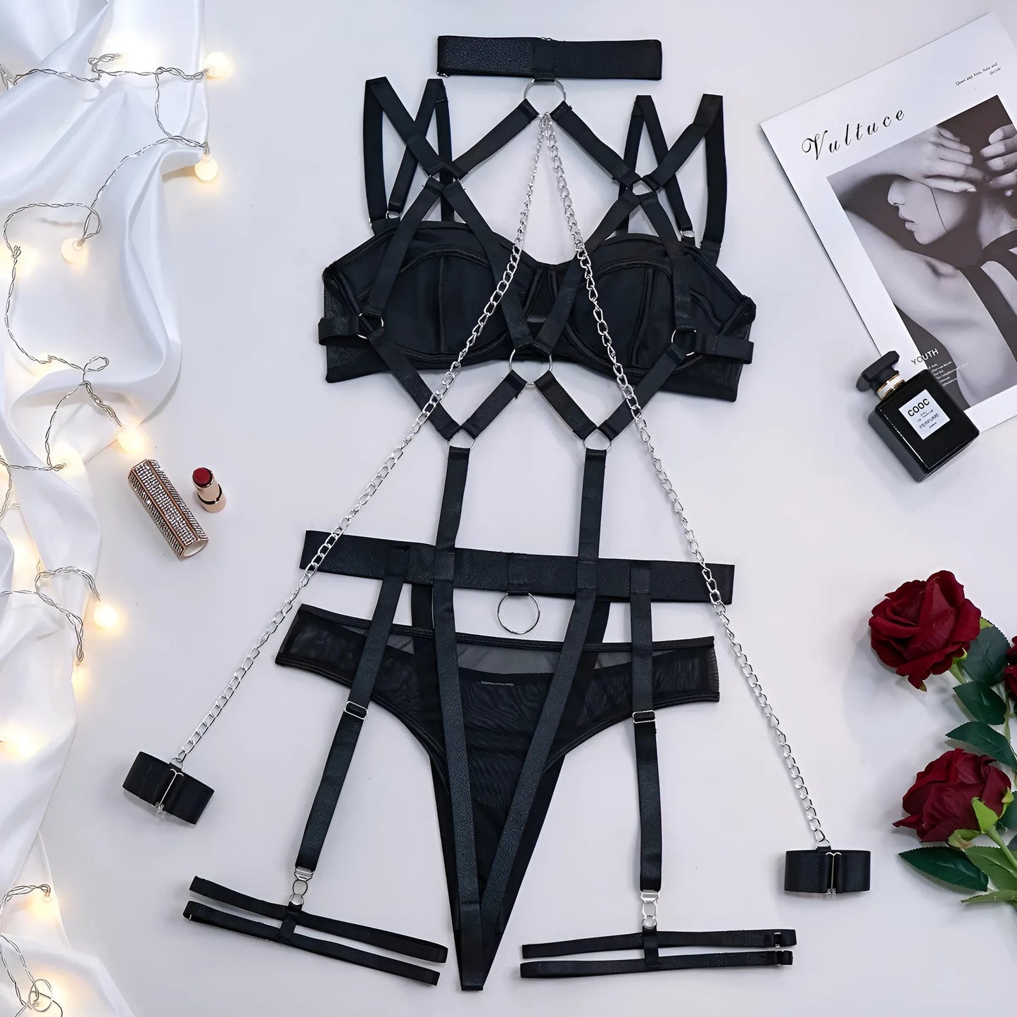 Noir Ensemble de lingerie avec porte-jarretelles