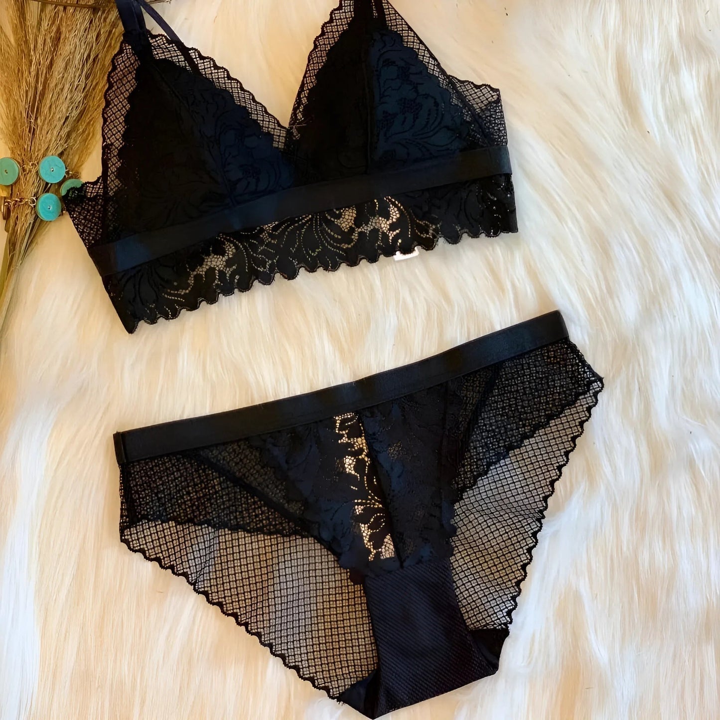 Noir Ensemble de lingerie en dentelle