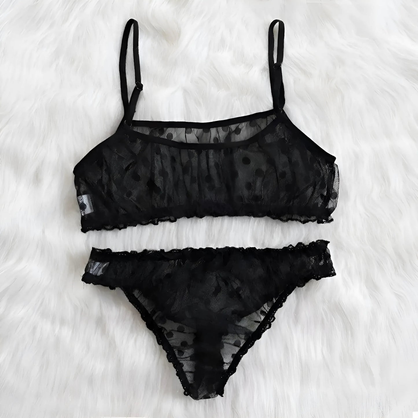 Noir Ensemble de lingerie en dentelle à pois