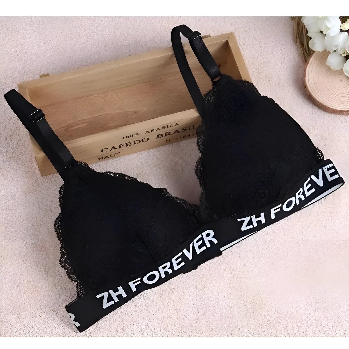 Noir Ensemble de lingerie en dentelle avec bande élastique
