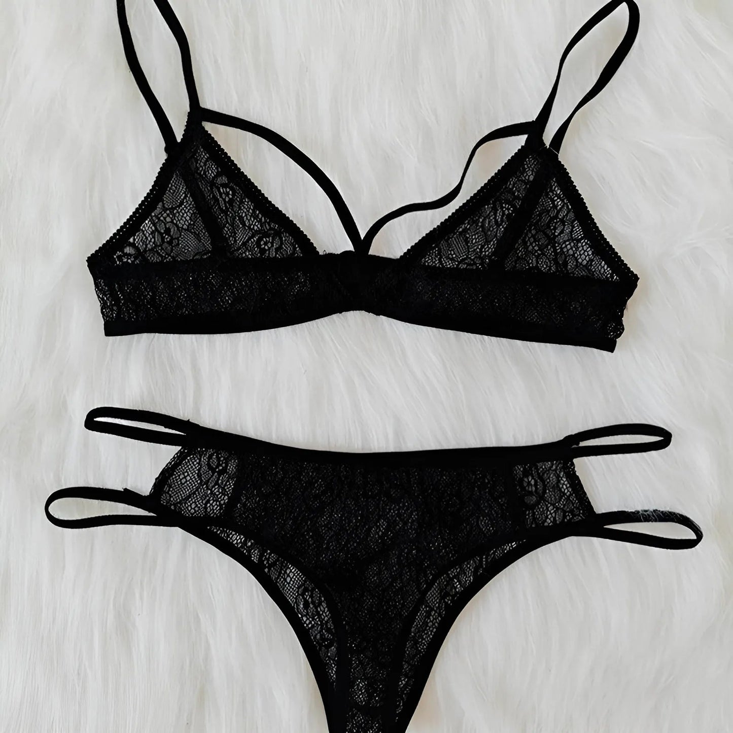 Noir Ensemble de lingerie en dentelle avec bretelles