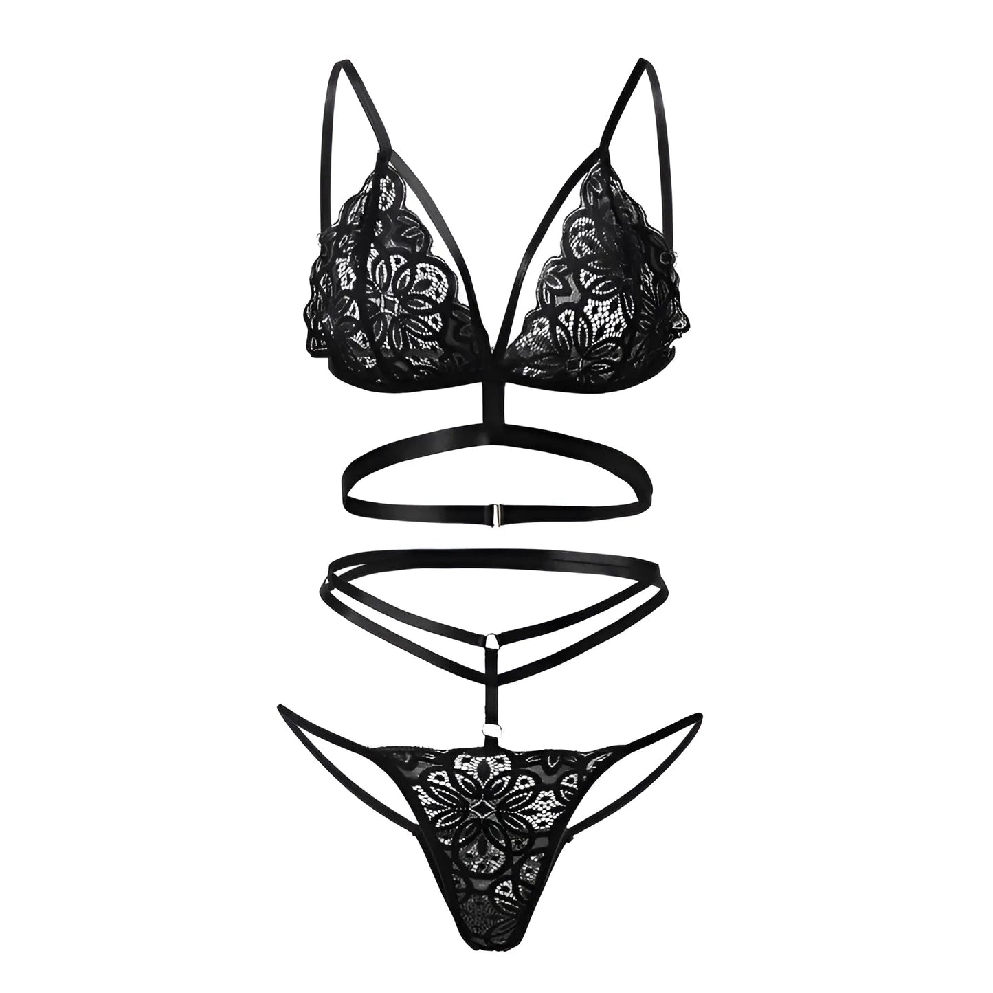 Noir Ensemble de lingerie en dentelle avec bretelles