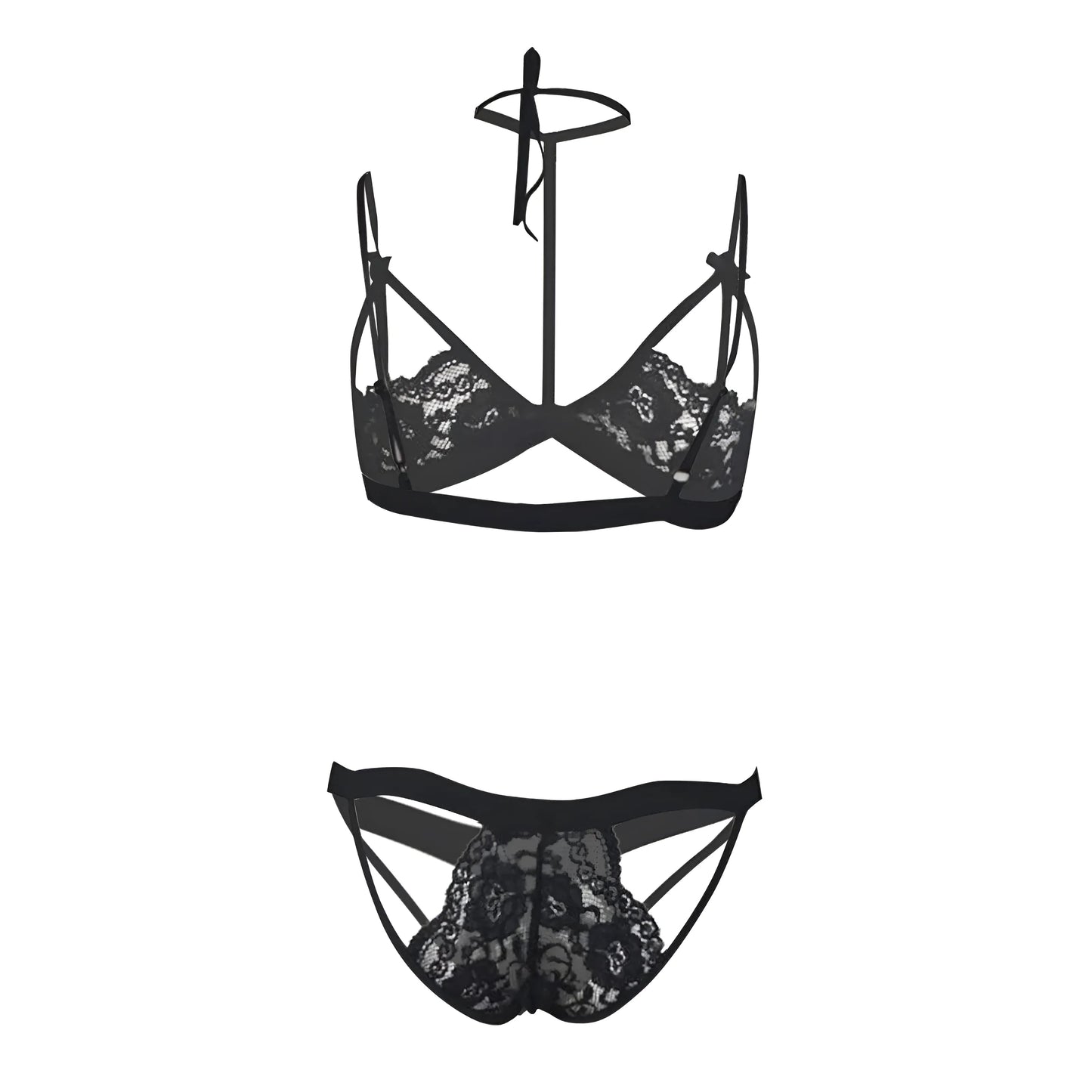 Noir Ensemble de lingerie en dentelle avec collier