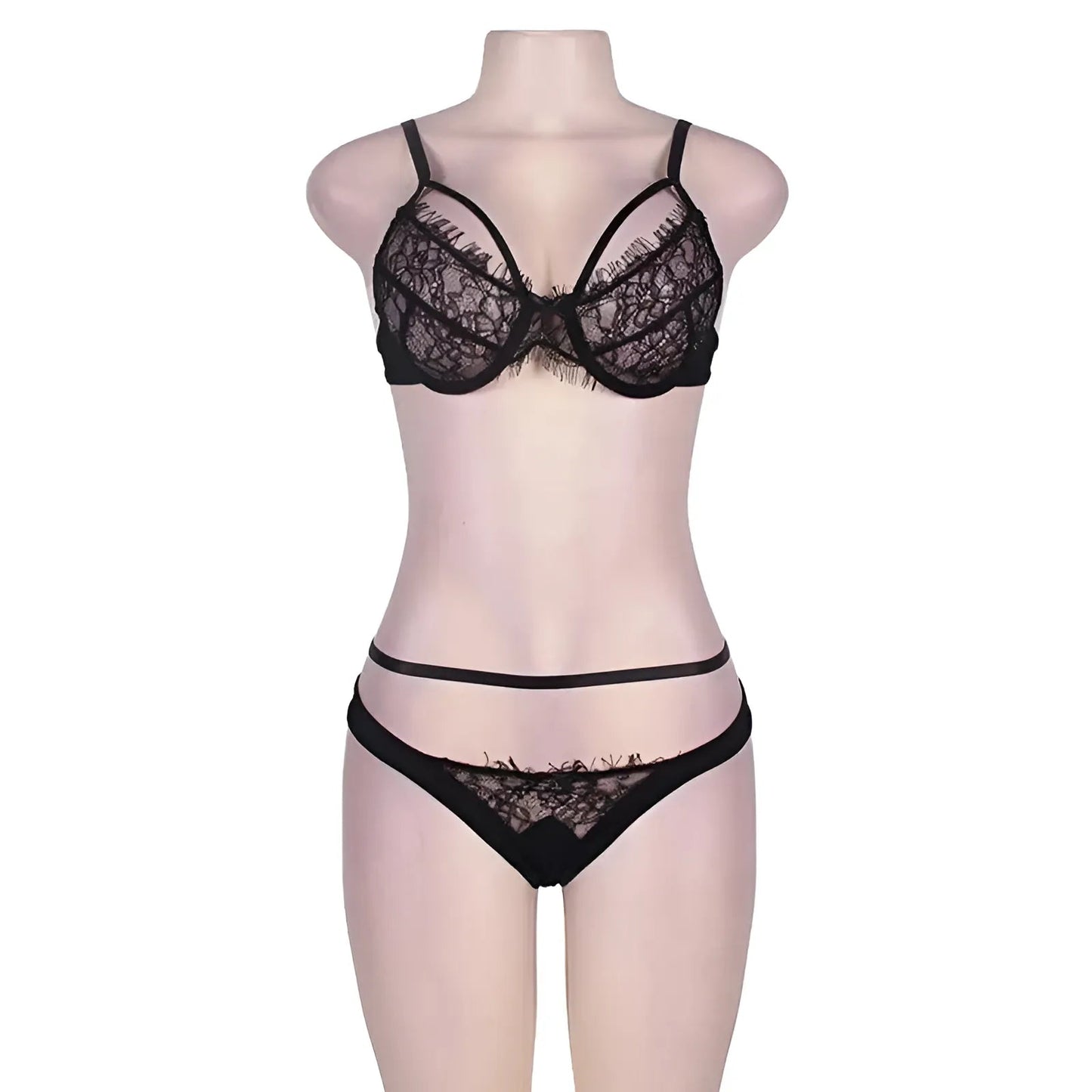 Noir Ensemble de lingerie en dentelle avec des bretelles décoratives en grandes tailles