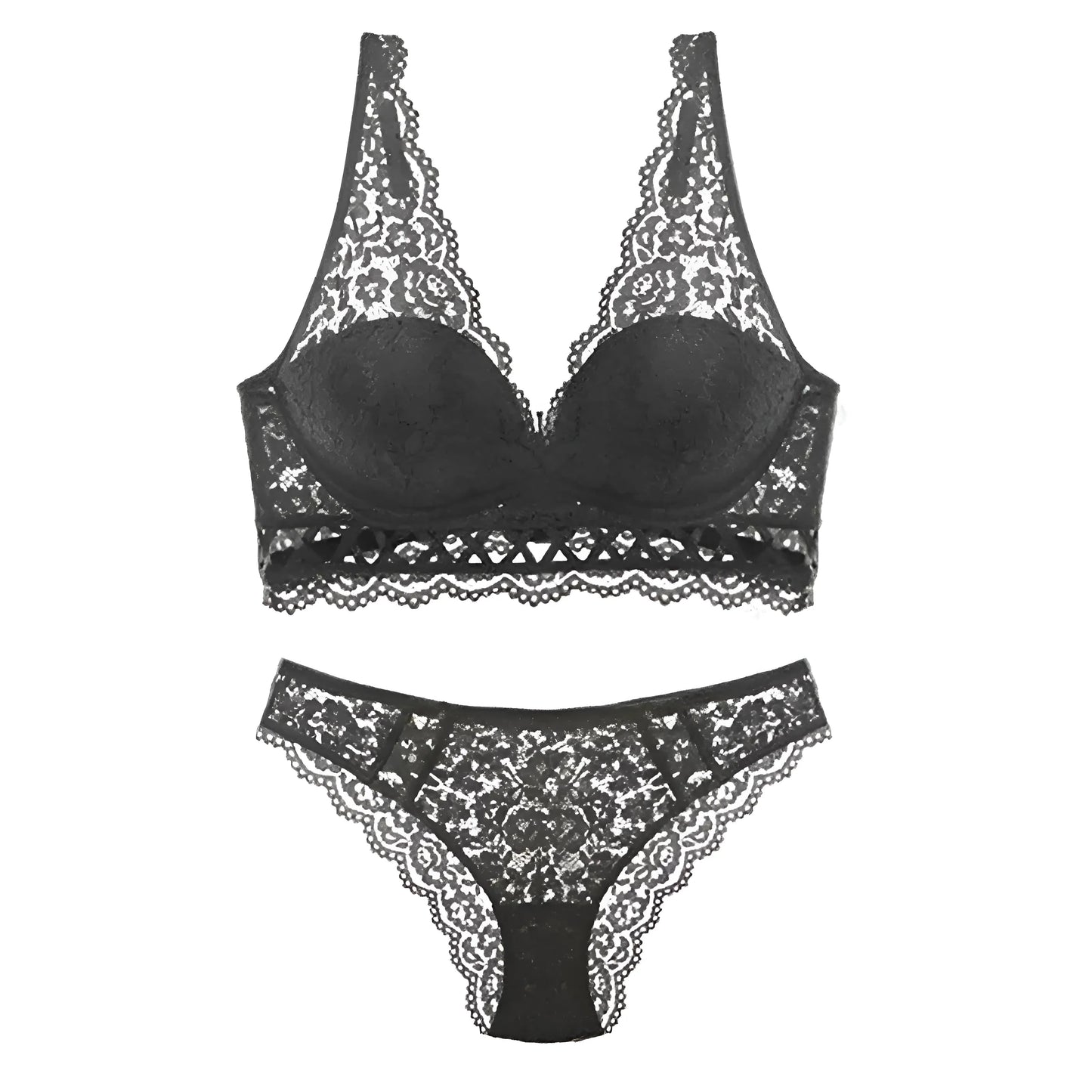 Noir Ensemble de lingerie en dentelle avec des liens décoratifs