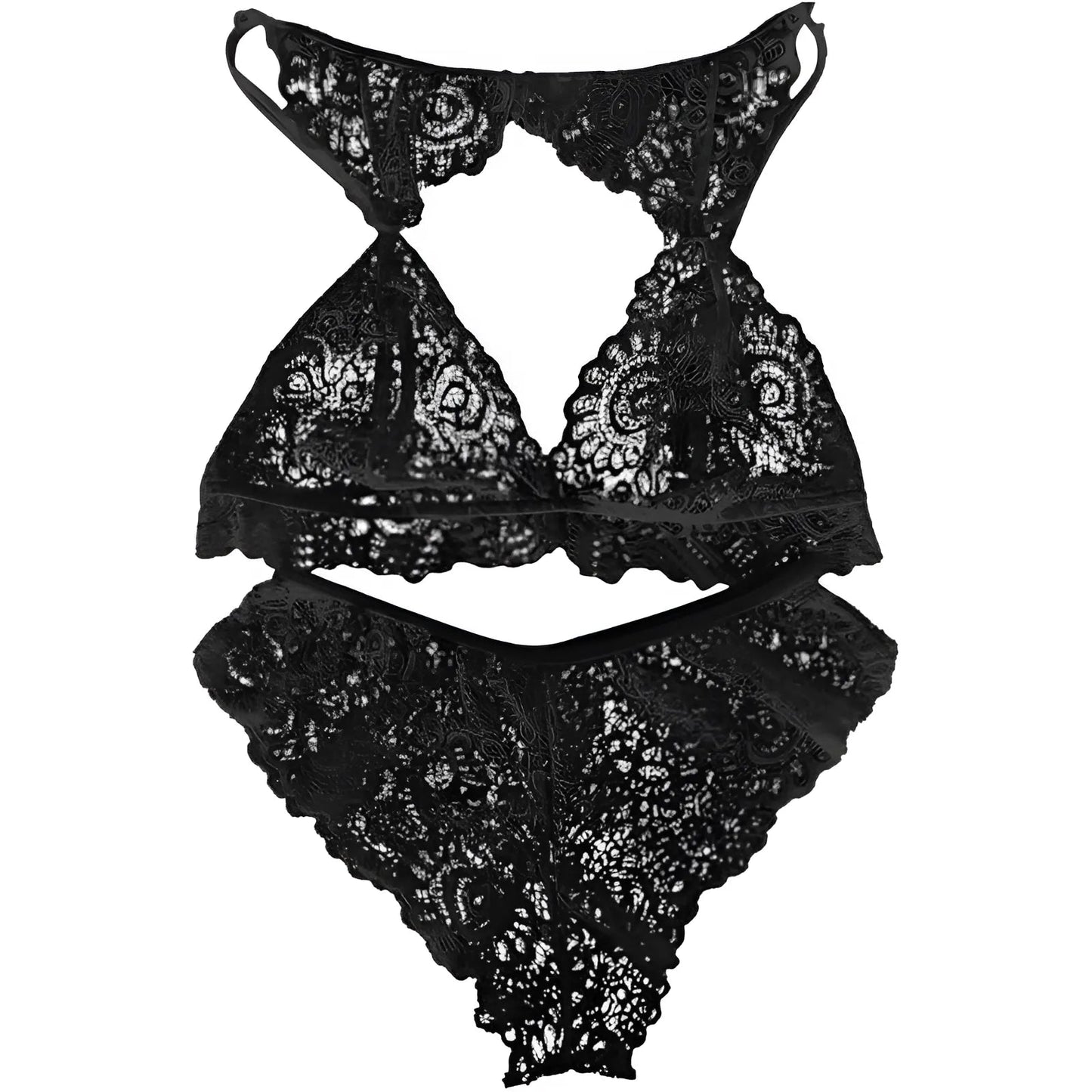 Noir Ensemble de lingerie en dentelle avec finition décorative au niveau du décolleté