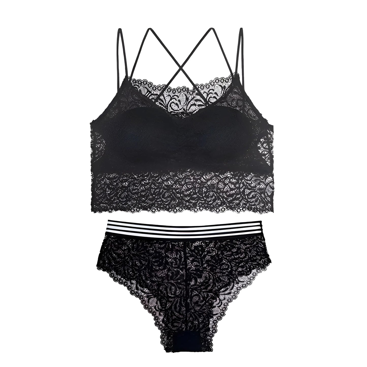 Noir Ensemble de lingerie en dentelle avec haut décolleté