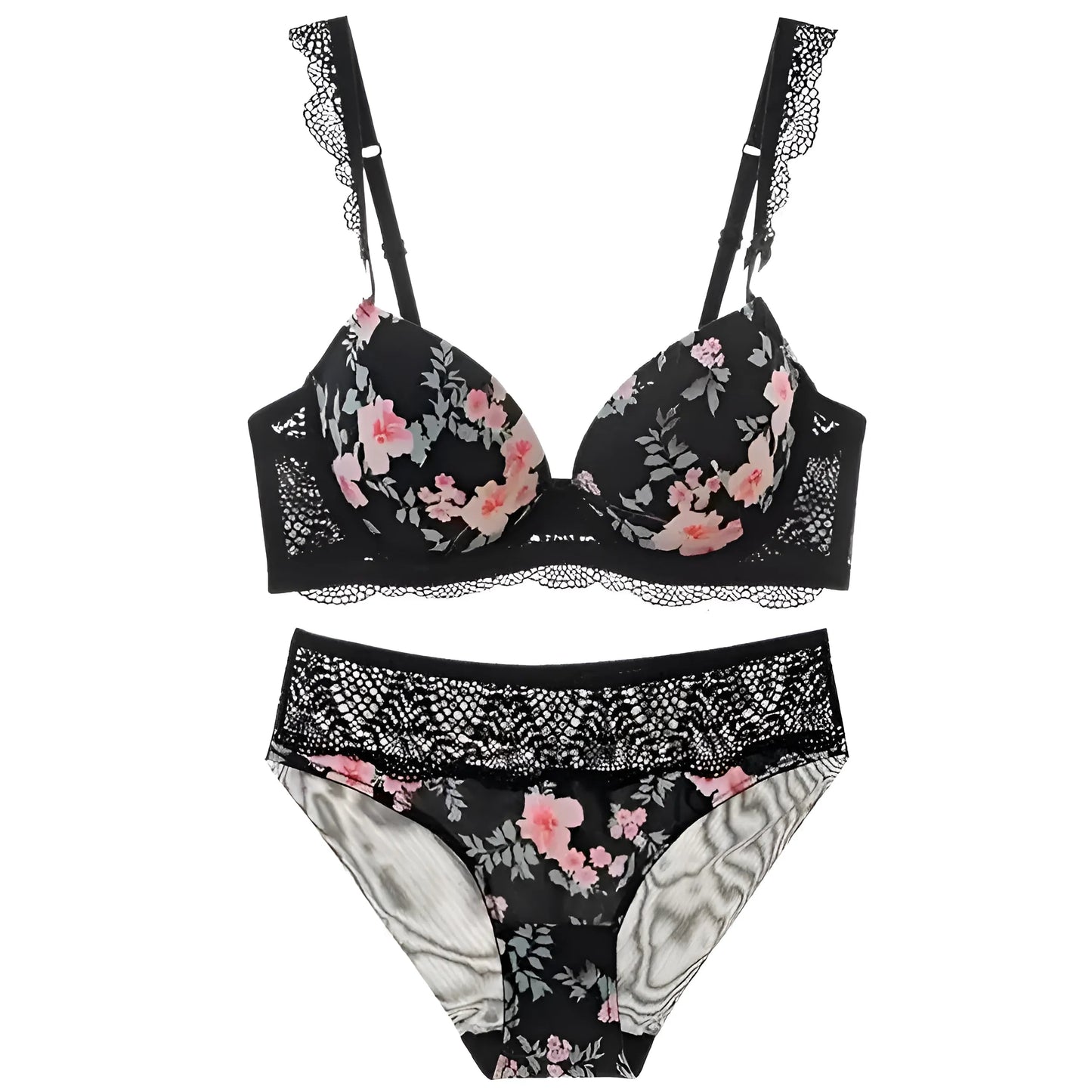 Noir Ensemble de lingerie en dentelle avec motif floral