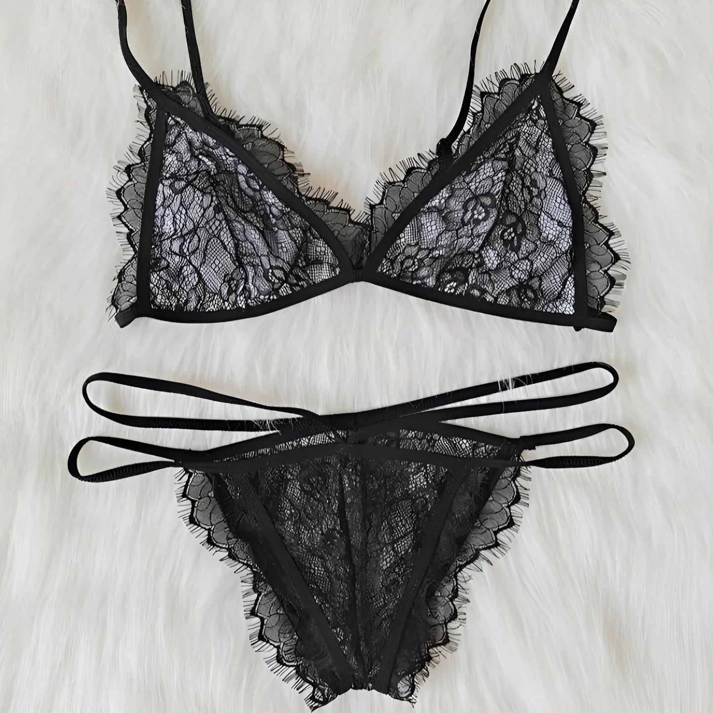 Noir Ensemble de lingerie en dentelle douce