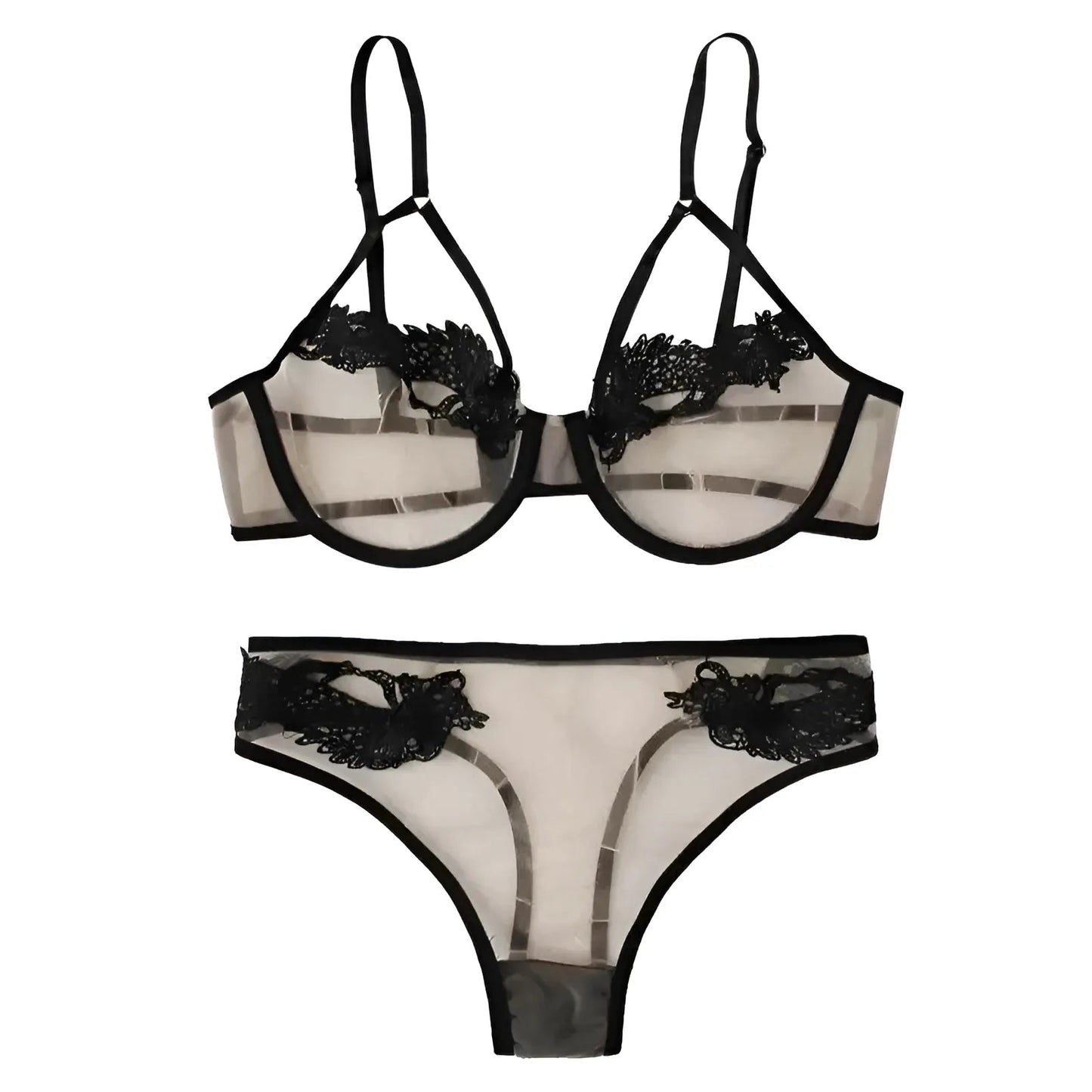 Noir Ensemble de lingerie en dentelle et en résille