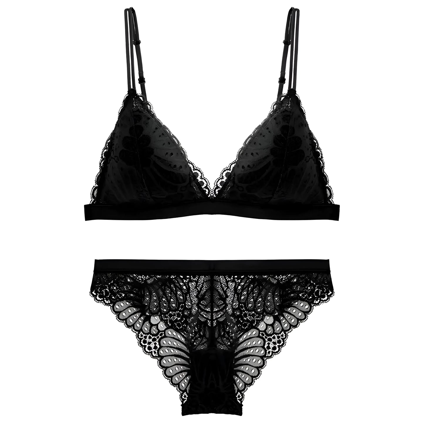 Noir Ensemble de lingerie en dentelle pour femmes