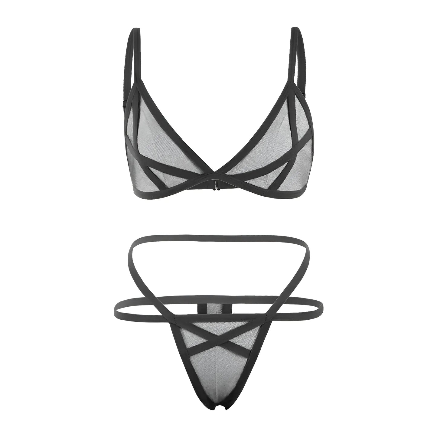 Noir Ensemble de lingerie en maille avec bretelles