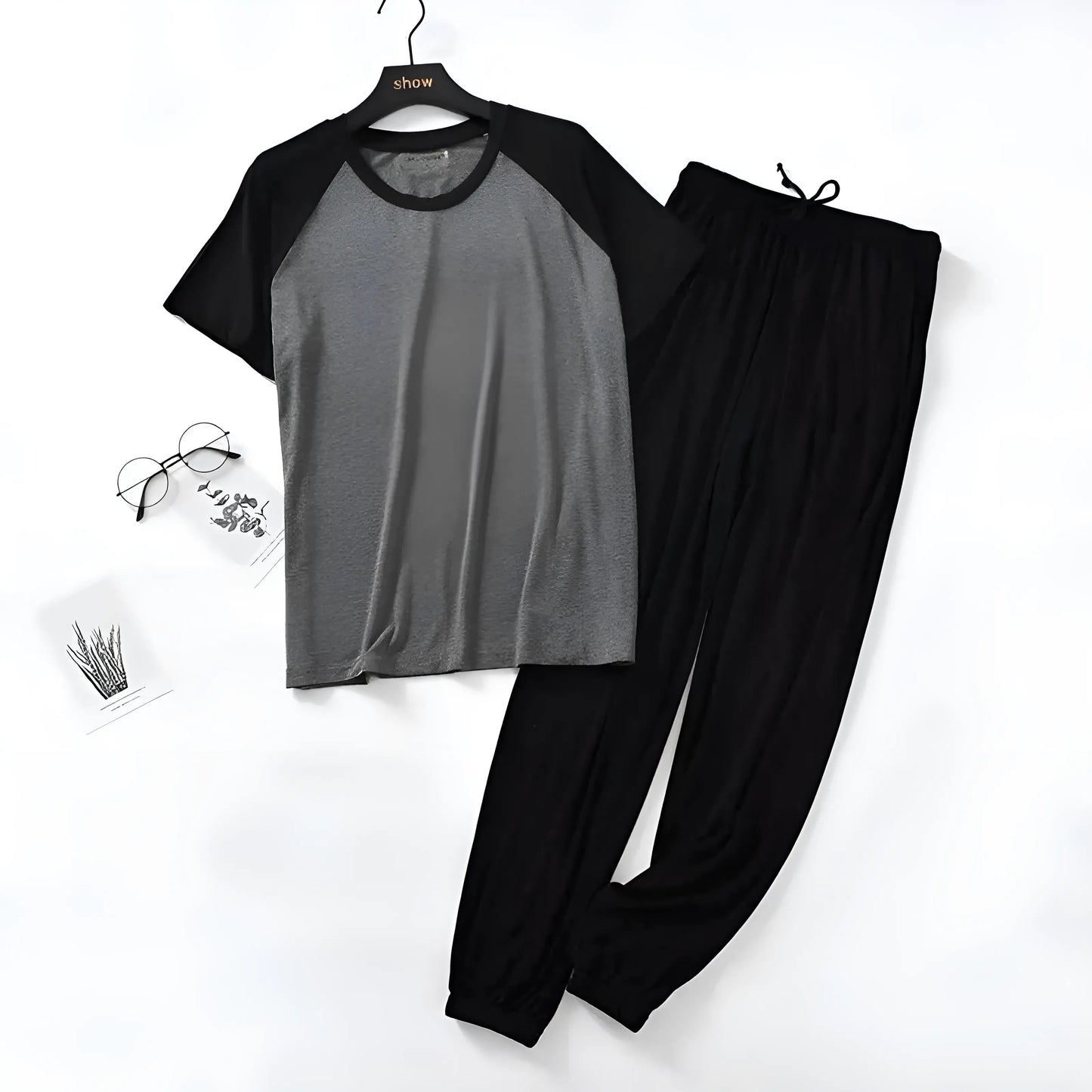 Noir Ensemble de pyjama bicolore pour hommes