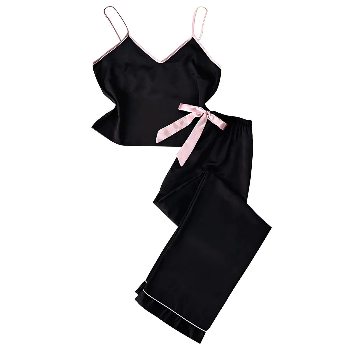 Noir Ensemble de pyjama en soie pour femmes