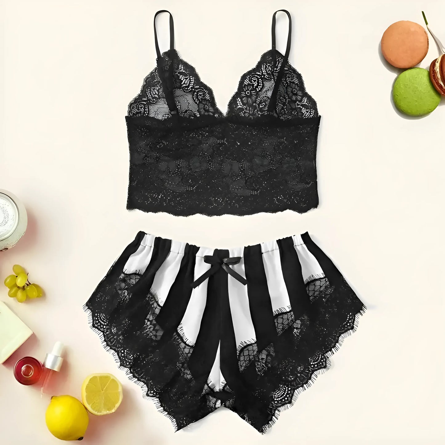 Noir Ensemble de pyjama femme en dentelle
