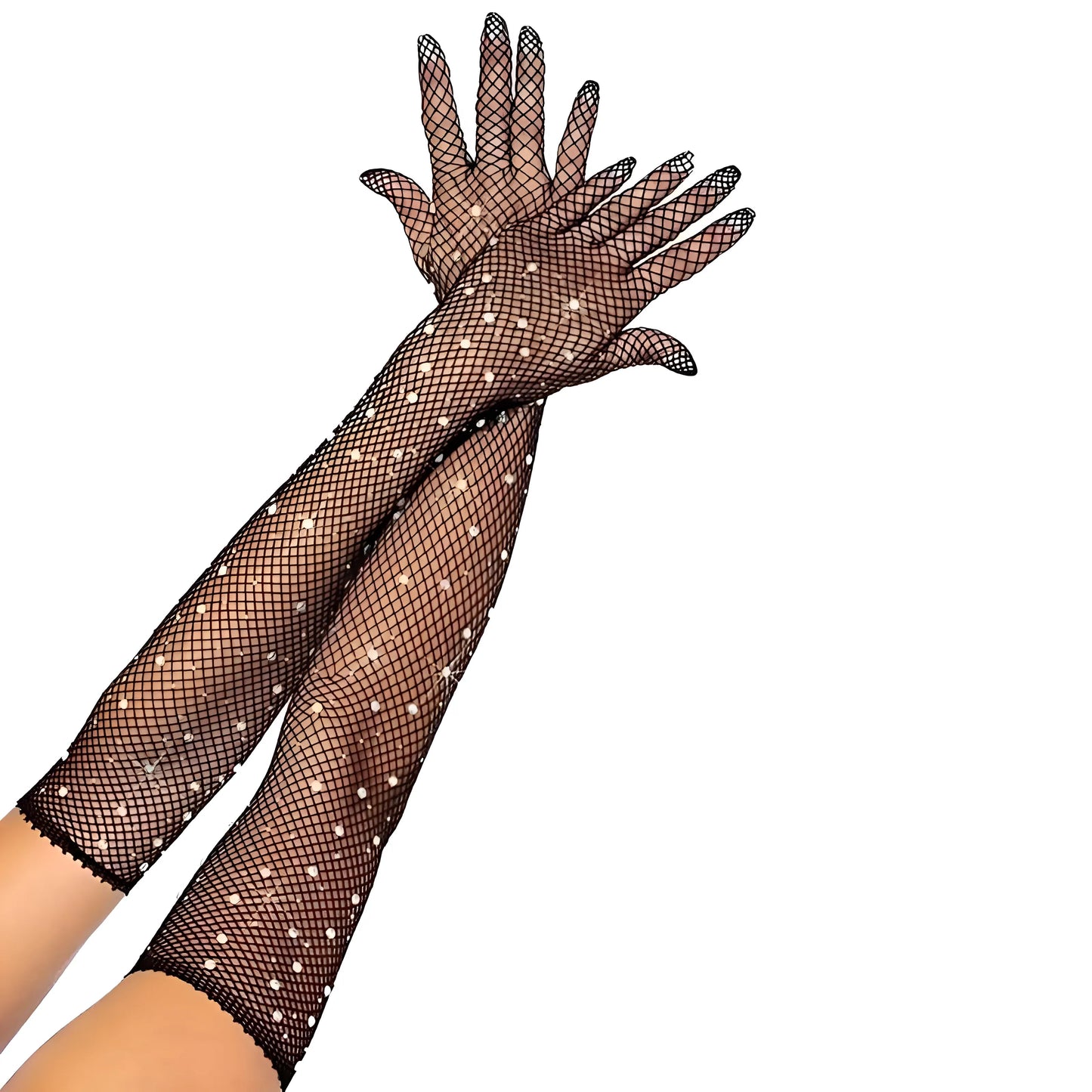 Noir Gants en maille scintillante avec zirconia
