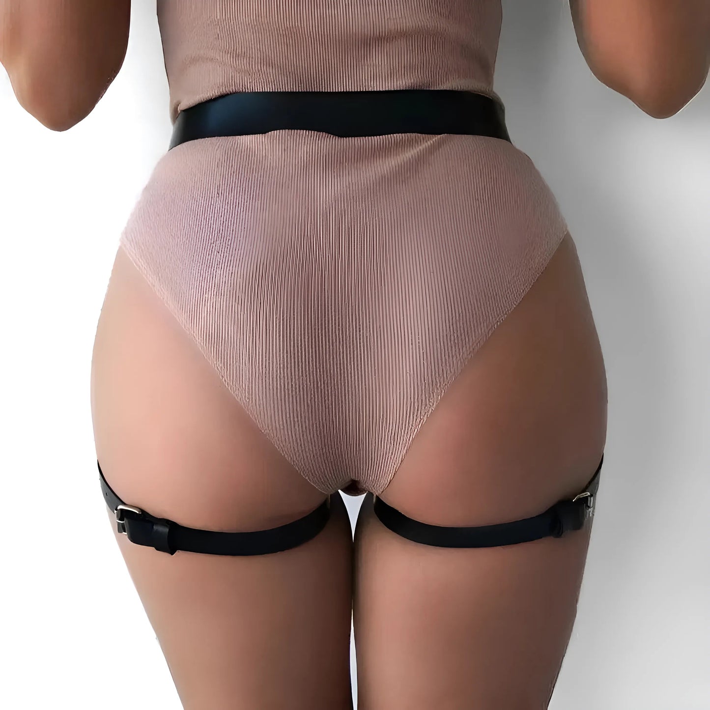 Noir Harnais en cuir avec sangle de cuisse