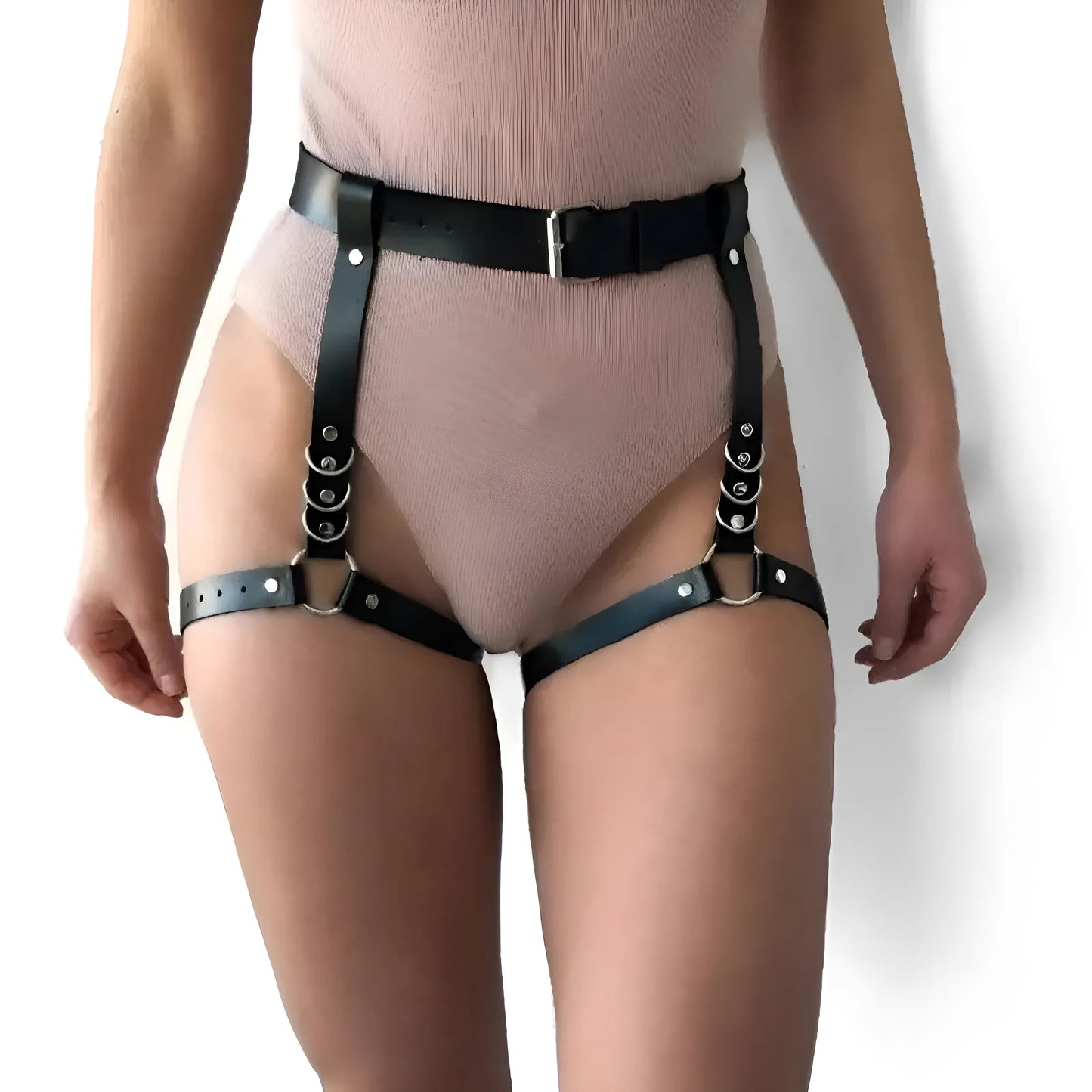 Noir Harnais en cuir avec sangle de cuisse