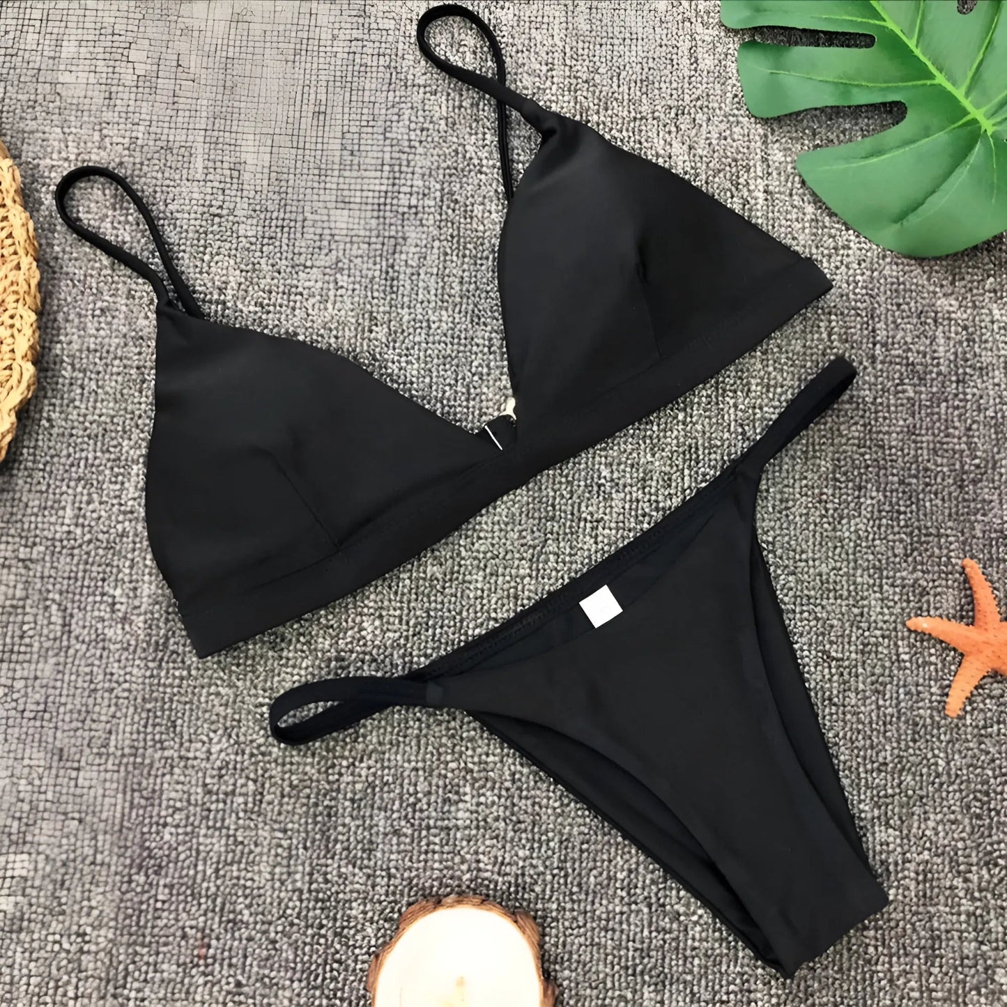 Noir Maillot de bain deux pièces avec fines bretelles