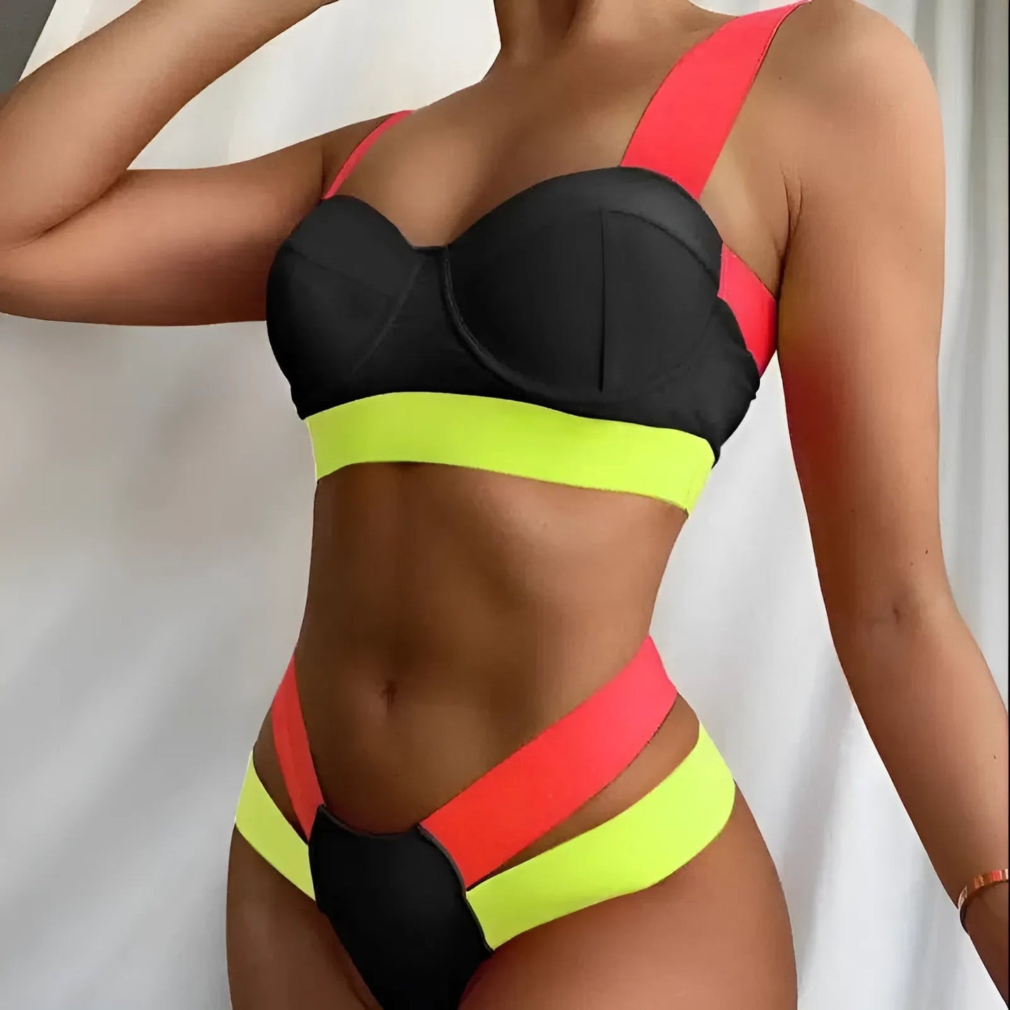 Noir Maillot de bain deux pièces néon