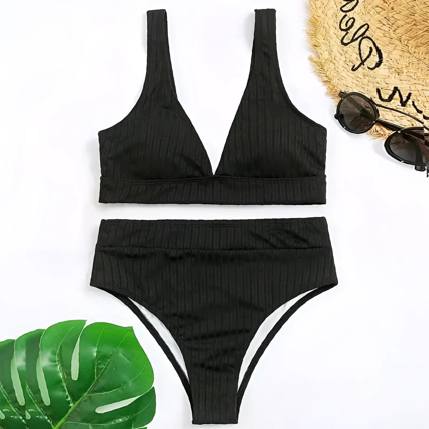 Noir Maillot de bain deux pièces rayé