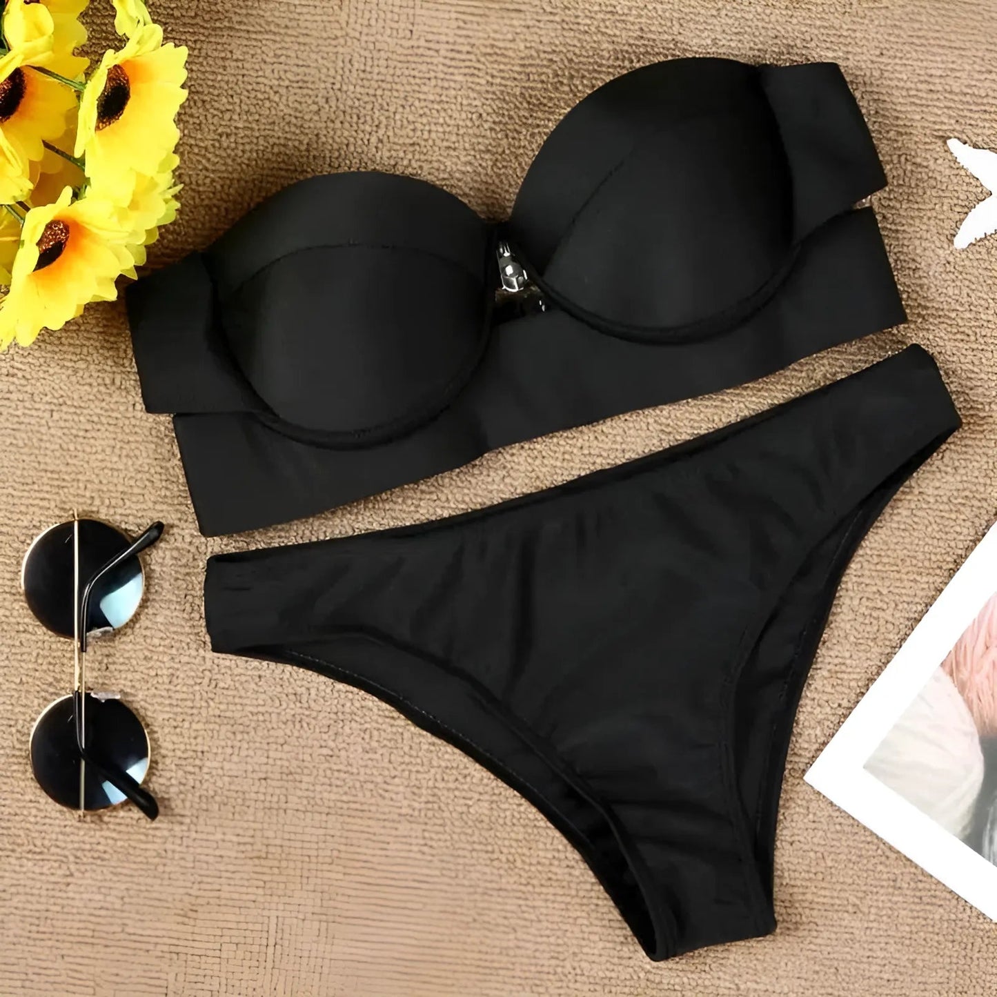 Noir Maillot de bain deux pièces sans bretelles