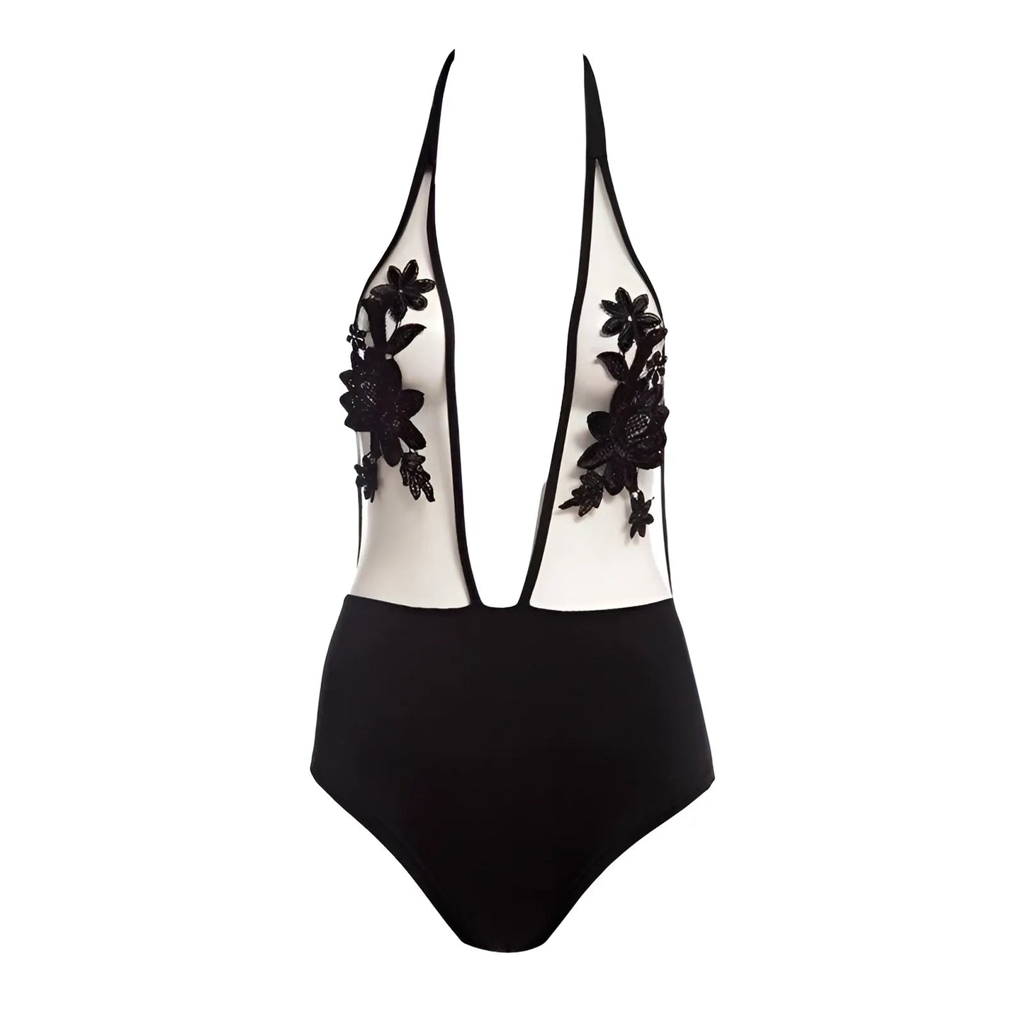 Noir Maillot de bain une pièce à imprimé floral