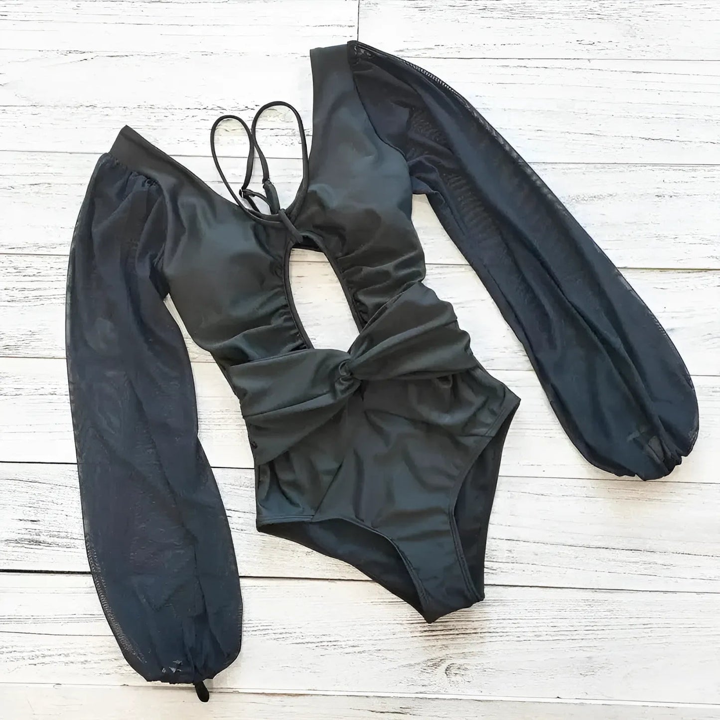 Noir Maillot de bain une pièce à manches longues