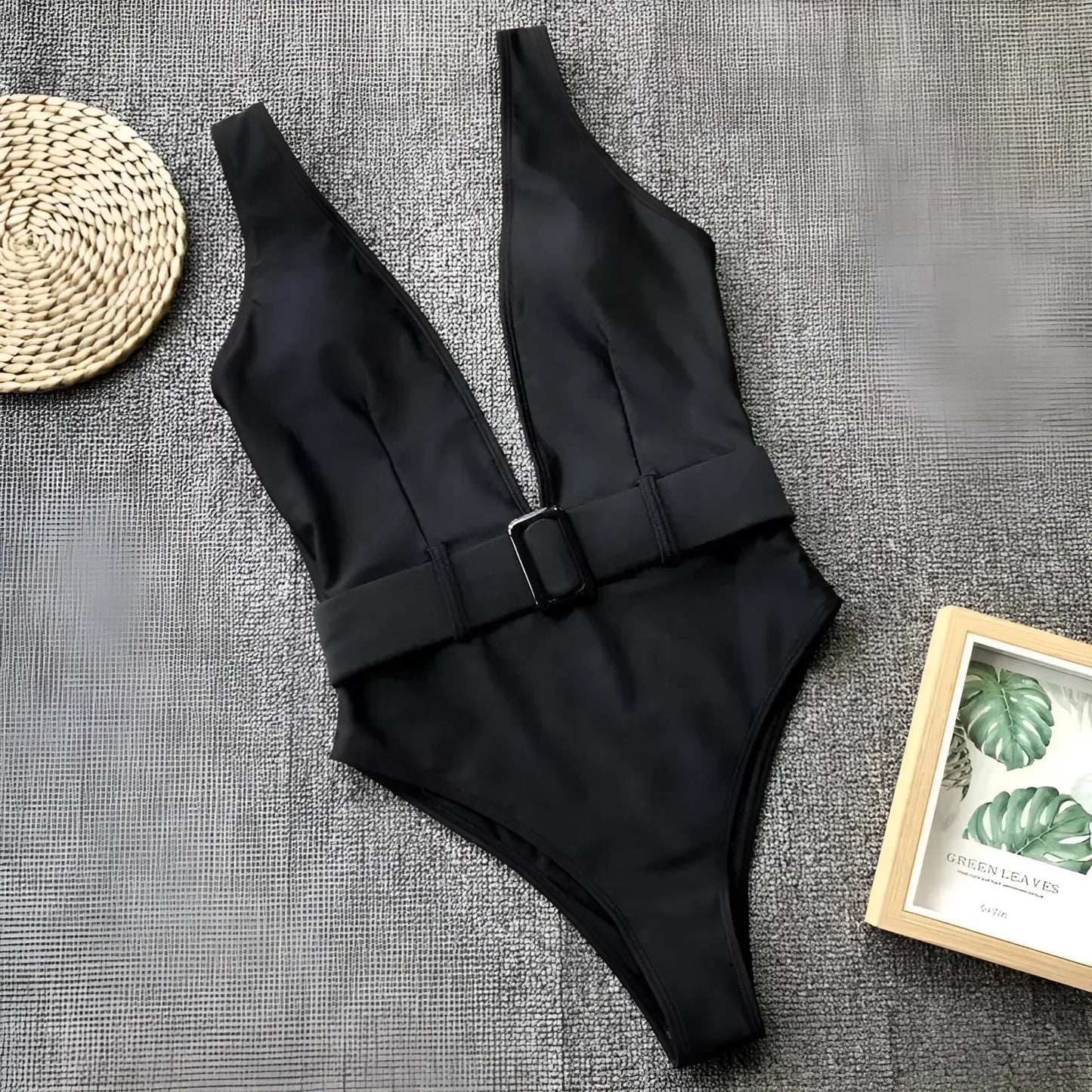 Noir Maillot de bain une pièce avec ceinture à la taille