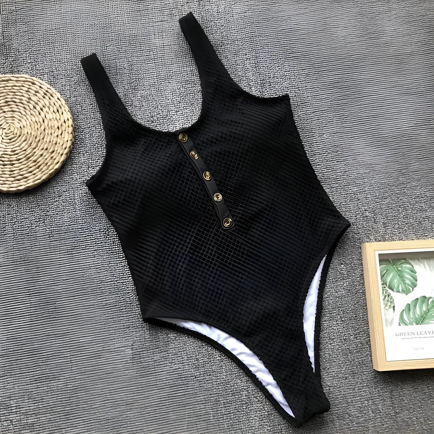 Noir Maillot de bain une pièce avec des boutons