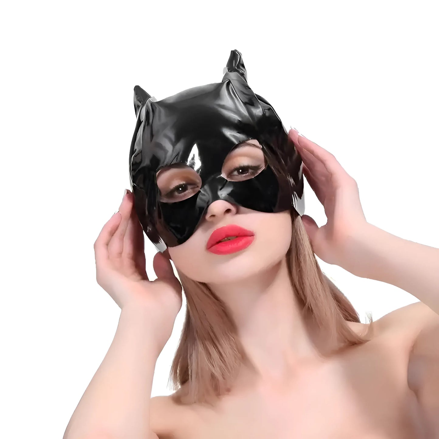 Noir Masque en latex avec oreilles