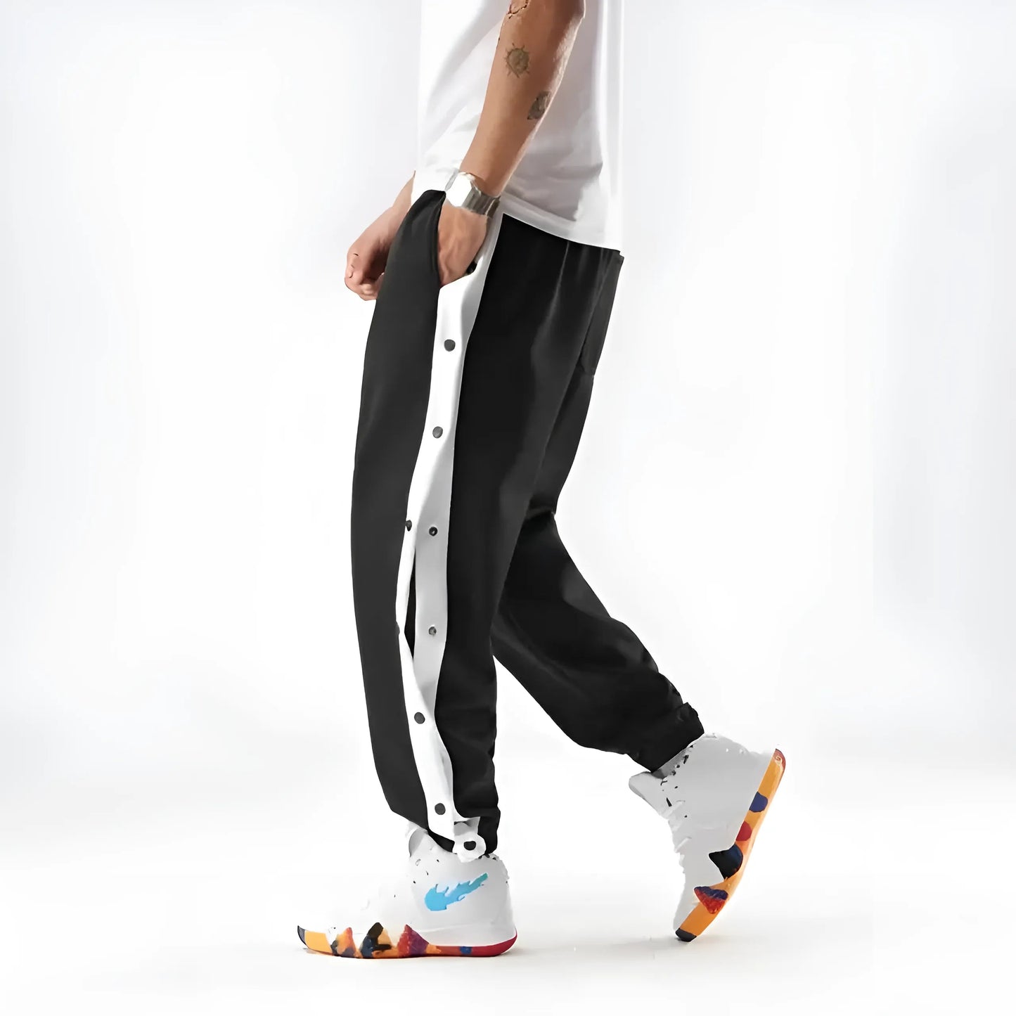 Noir Pantalons de survêtement zippés pour hommes