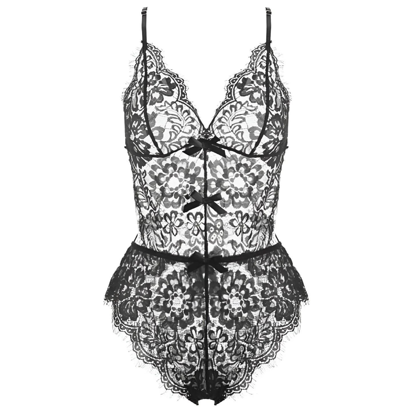 Noir Pyjama femme en dentelle une pièce avec un dos ouvert