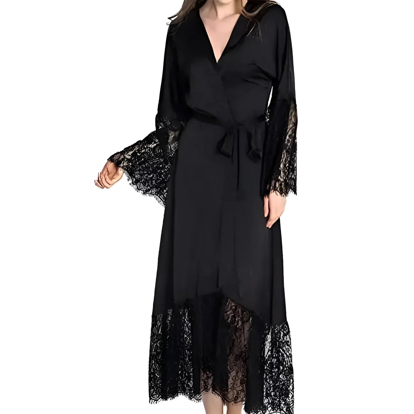 Noir Robe longue avec dentelle