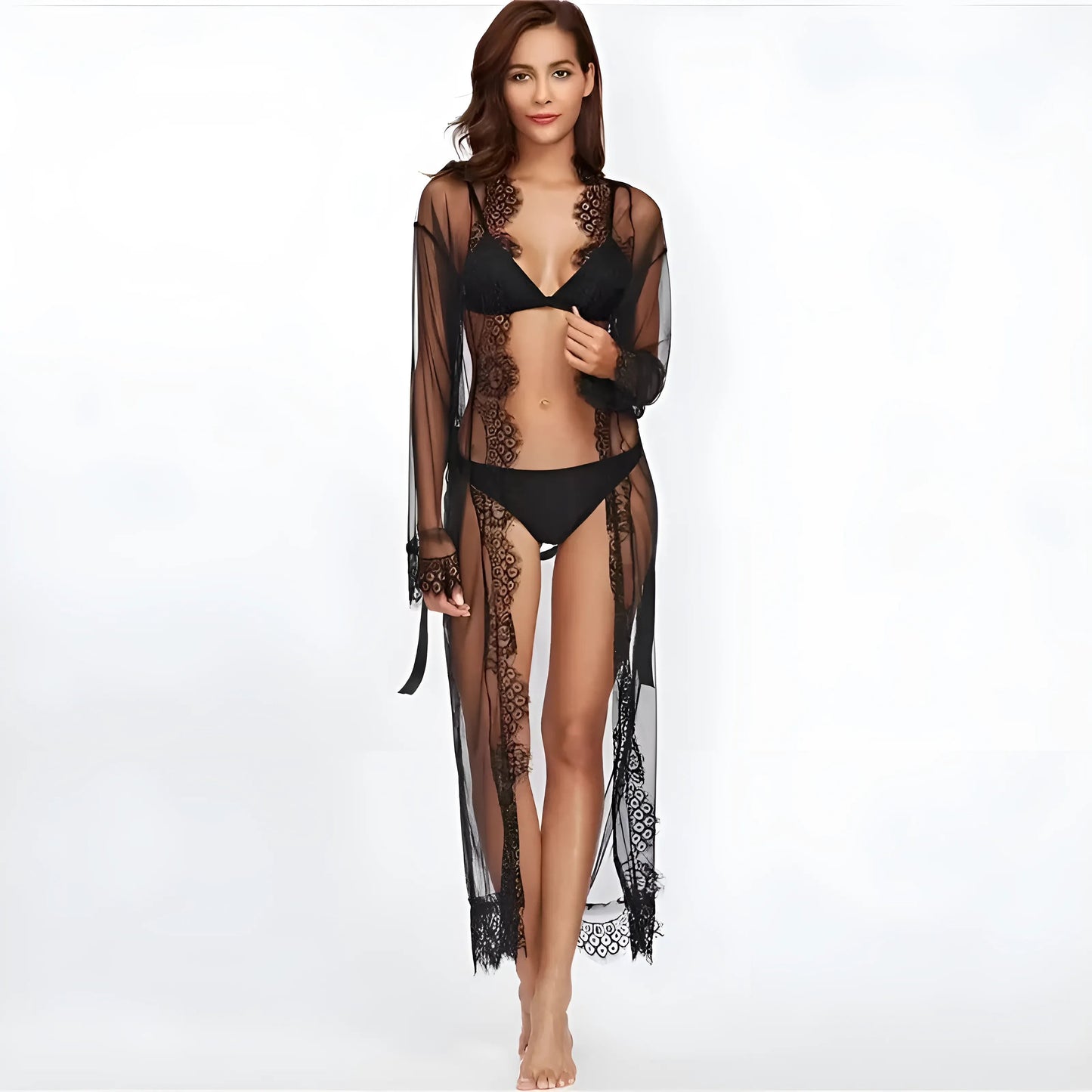 Noir Robe longue avec dentelle