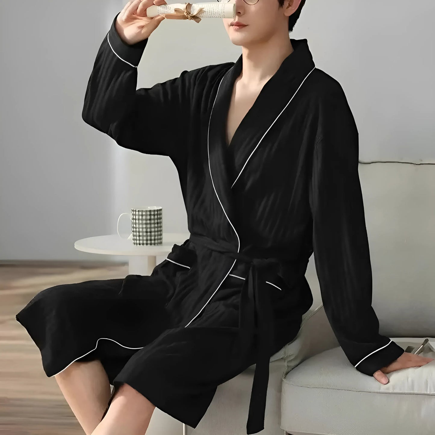 Noir Robe pour hommes avec poches
