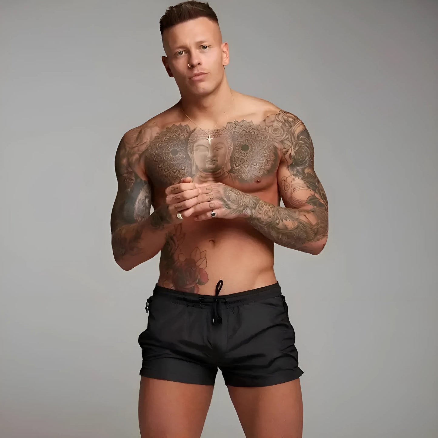 Noir Shorts de bain pour hommes avec poche