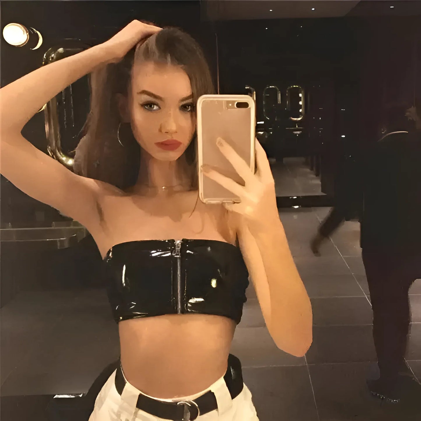 Noir Soutien-gorge bandeau en latex avec fermeture éclair