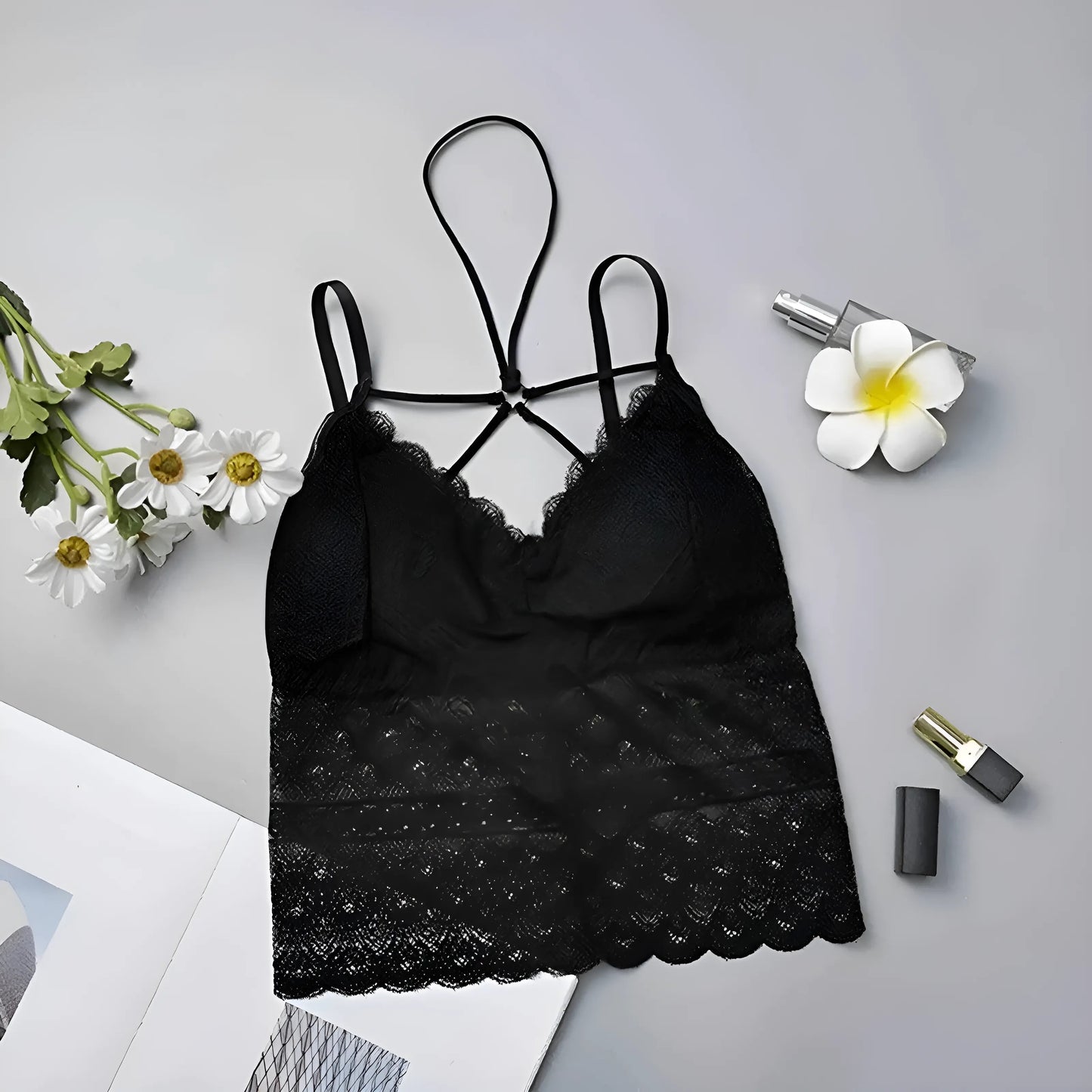 Noir Soutien-gorge en dentelle avec design taille basse