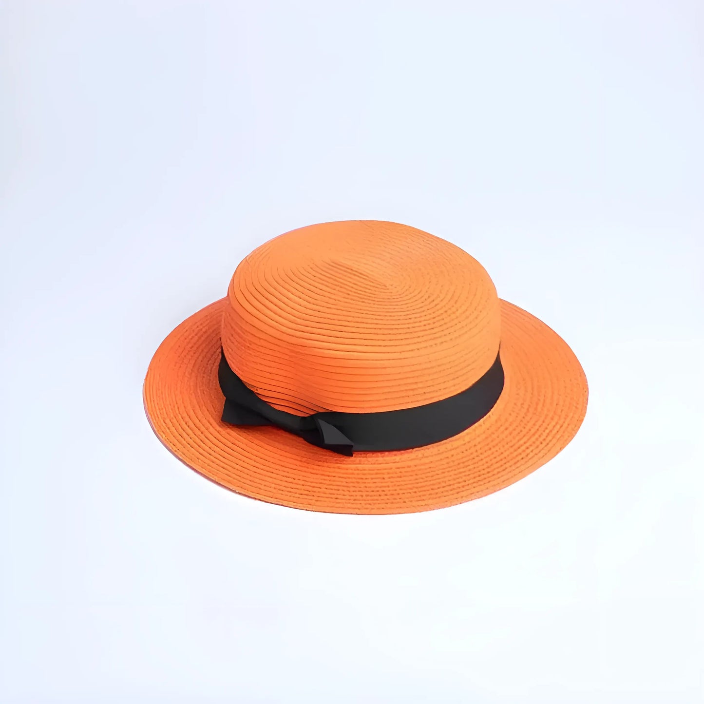 Orange Chapeau de plage avec ruban noir