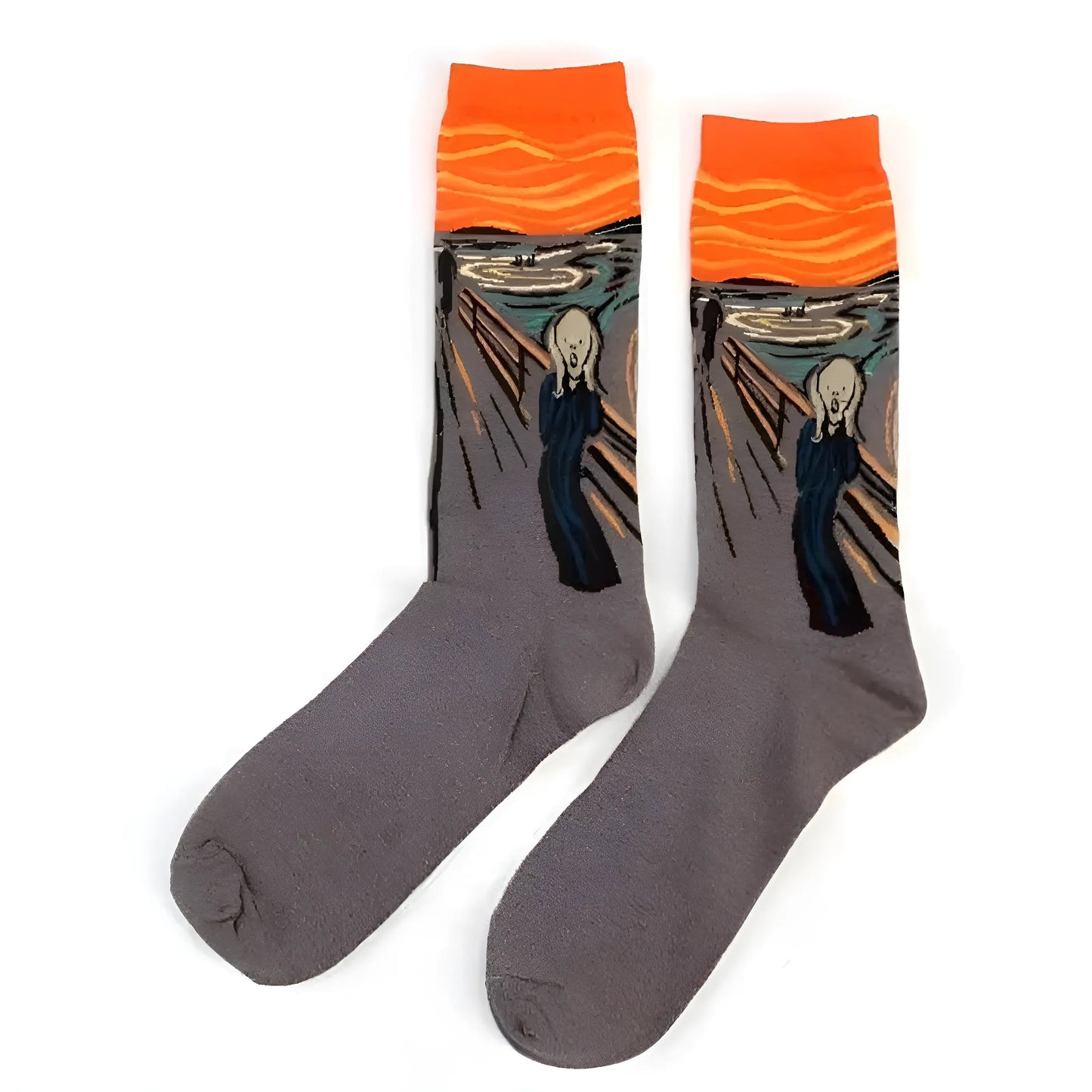 Orange Chaussettes longues avec des motifs artistiques