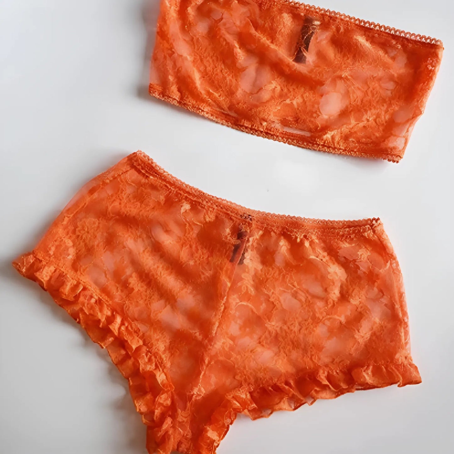 Orange Ensemble de lingerie en dentelle avec volants
