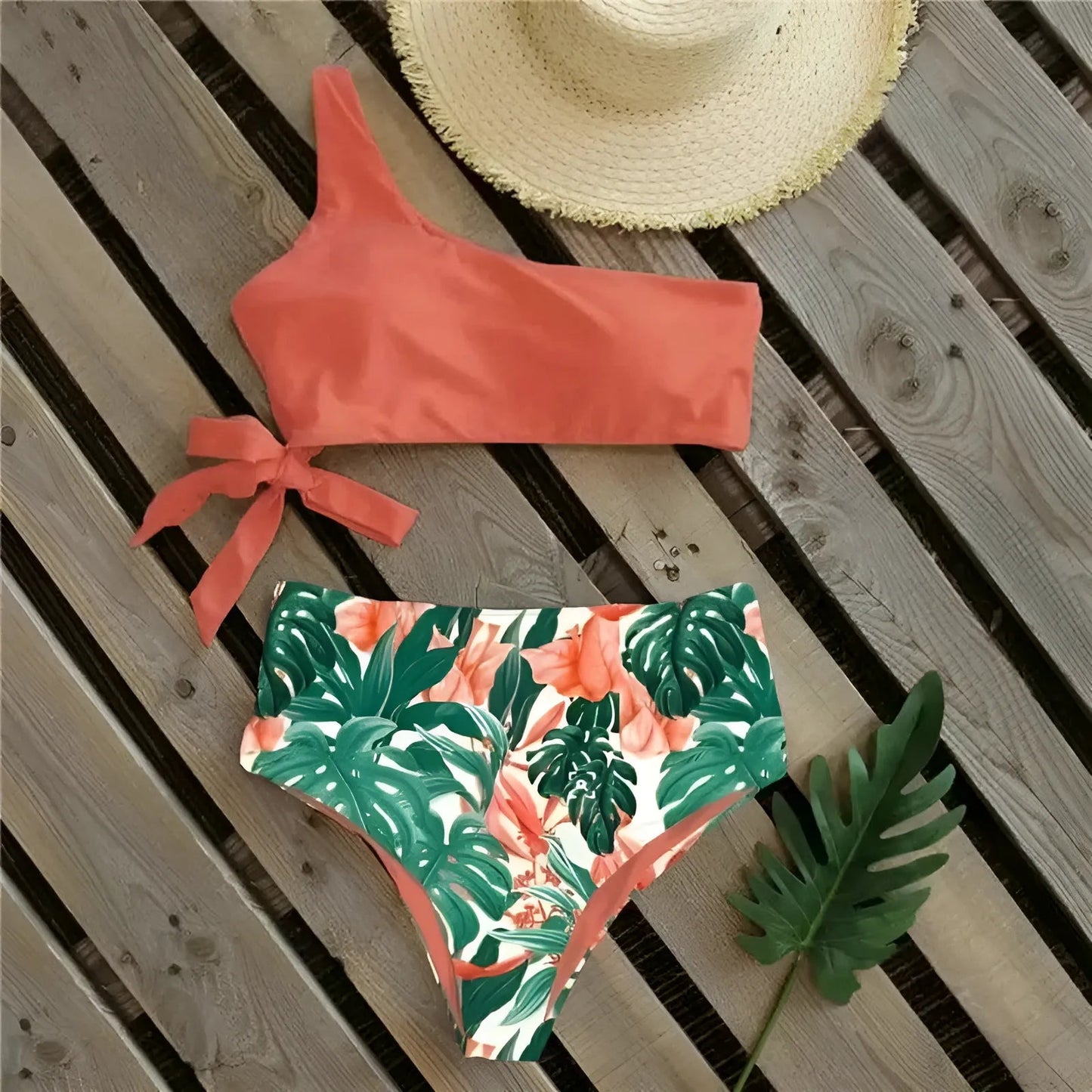 Orange Maillot de bain deux pièces à imprimé floral