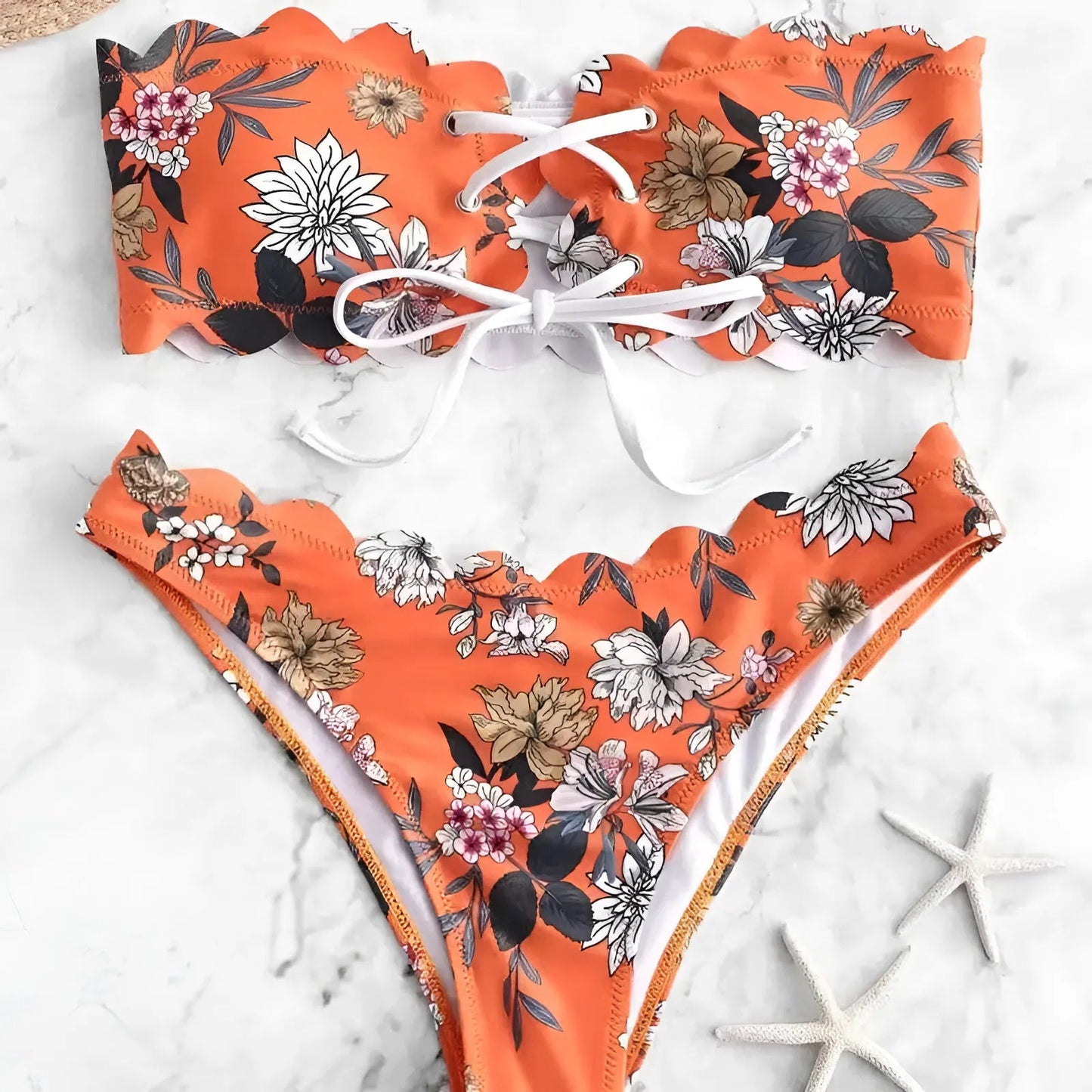 Orange Maillot de bain deux pièces sans bretelles