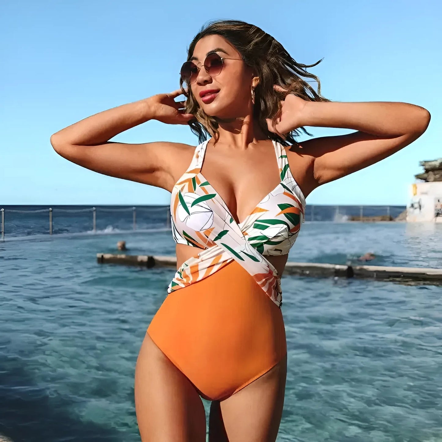 Orange Maillot de bain monokini découpé
