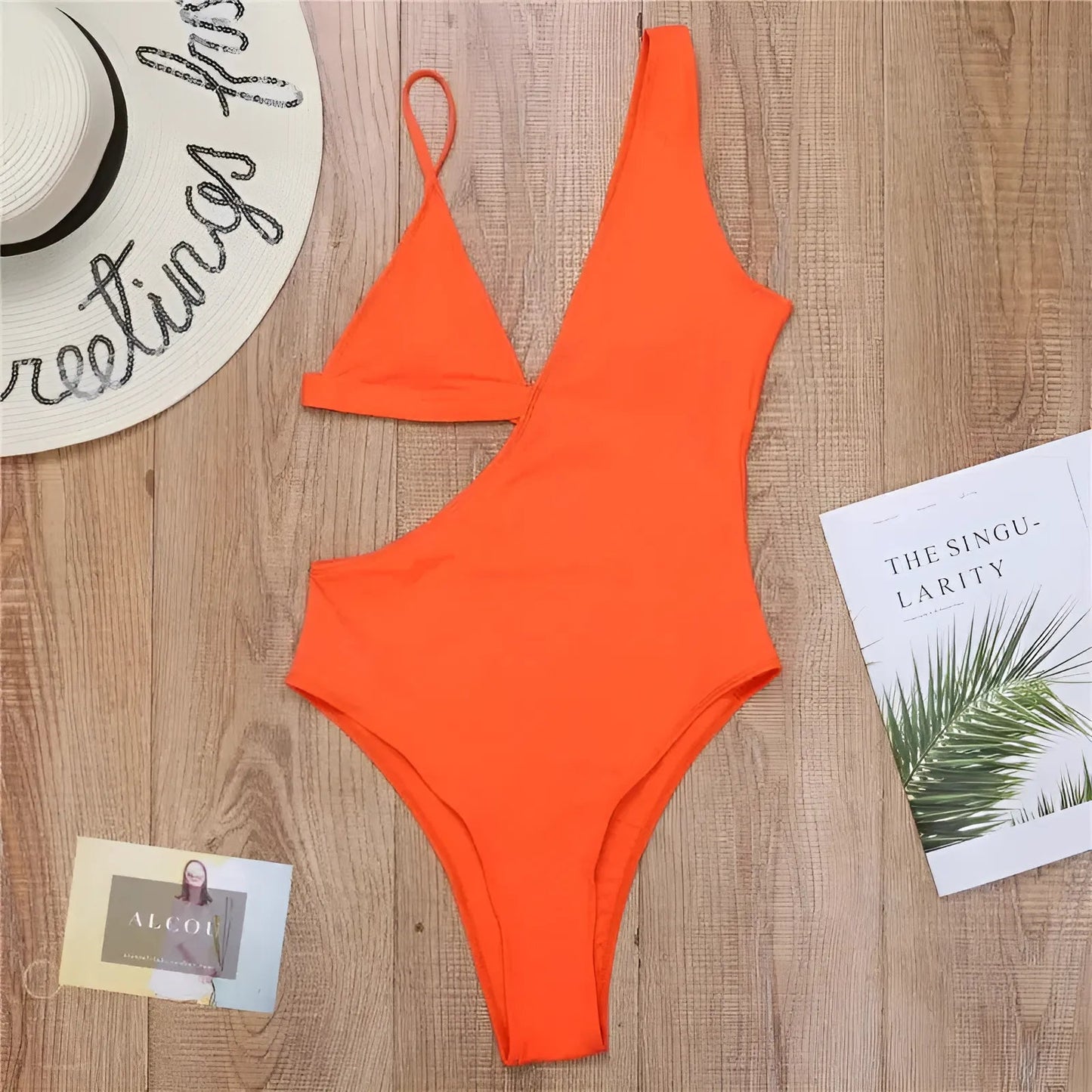 Orange Maillot de bain une pièce asymétrique